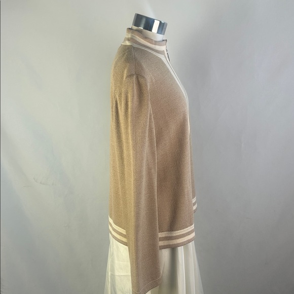 Tan w Wh Trim Zip up Cardigan - Picture 3 of 6